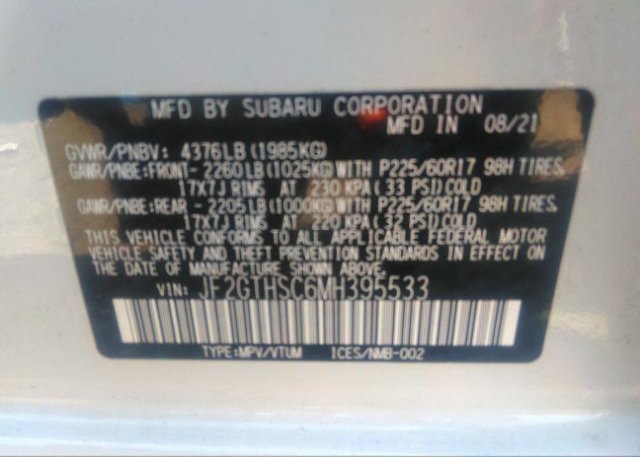 2021 SUBARU CROSSTREK(VIN: JF2GTHSC6MH395533