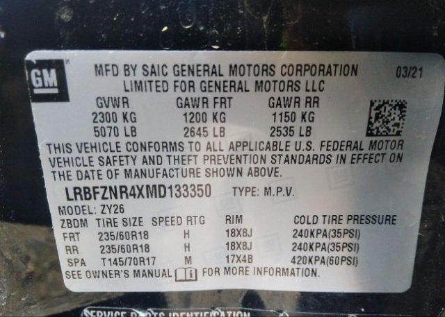 2021 BUICK ENVISION(VIN: LRBFZNR4XMD133350