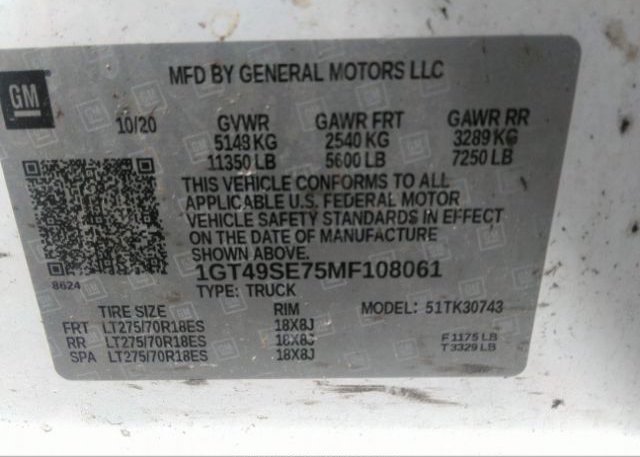 2021 GENERAL MOTORS SIERRA 3500HD(VIN: 1GT49SE75MF108061