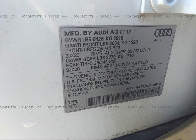WA1LHAF72KD028808 2019 AUDI Q7