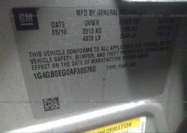 1G4GB5EG0AF309750 2010 BUICK LACROSSE