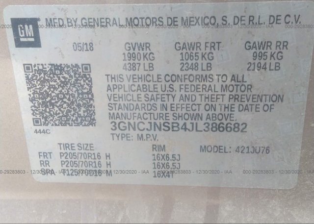3GNCJNSB4JL386682 2018 CHEVROLET TRAX