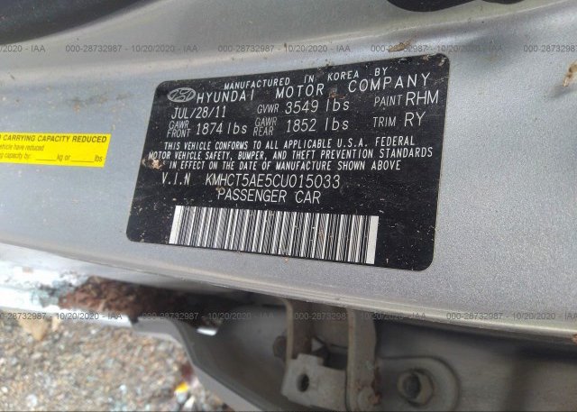 KMHCT5AE5CU015033 2012 HYUNDAI ACCENT