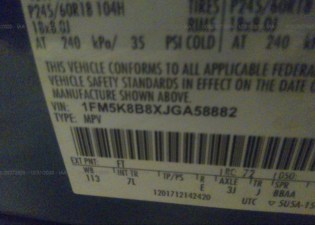 1FM5K8B8XJGA58882 2018 FORD EXPLORER