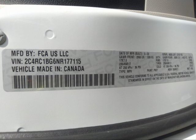 2022 CHRYSLER PACIFICA(VIN: 2C4RC1BG6NR177115