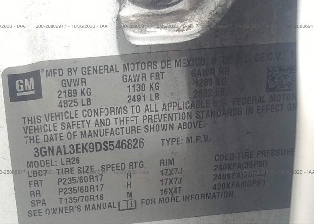3GNAL3EK9DS546826 2013 CHEVROLET CAPTIVA SPORT FLEET