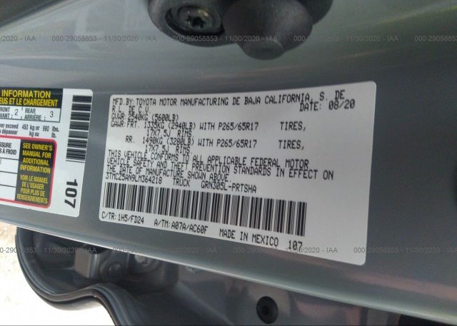 3TMCZ5AN9LM364218 2020 TOYOTA TACOMA 4WD