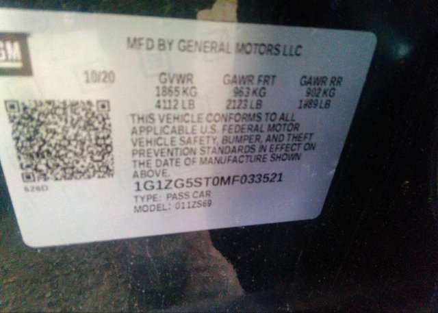 2021 CHEVROLET MALIBU(VIN: 1G1ZG5ST0MF033521