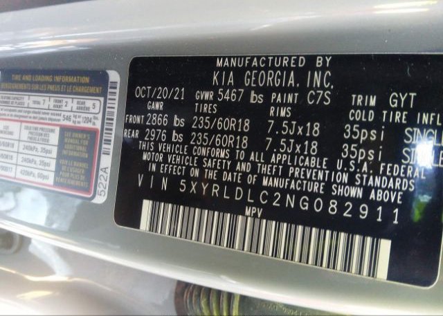 2022 KIA SORENTO(VIN: 5XYRLDLC2NG082911