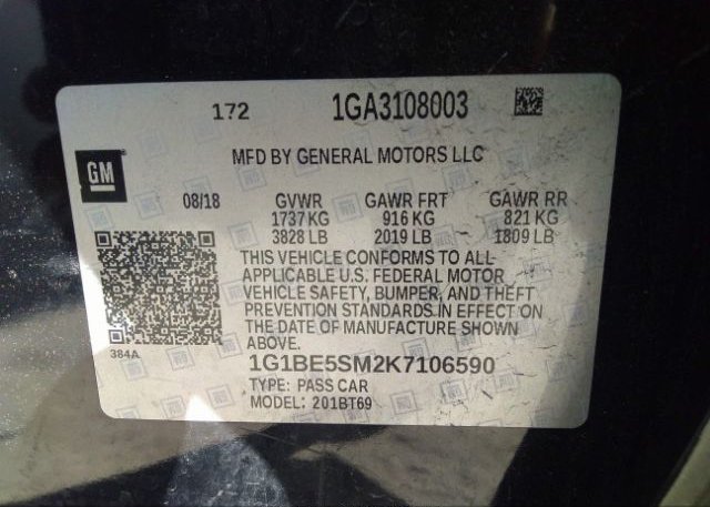 2019 CHEVROLET CRUZE VIN: 1G1BE5SM2K7106590
