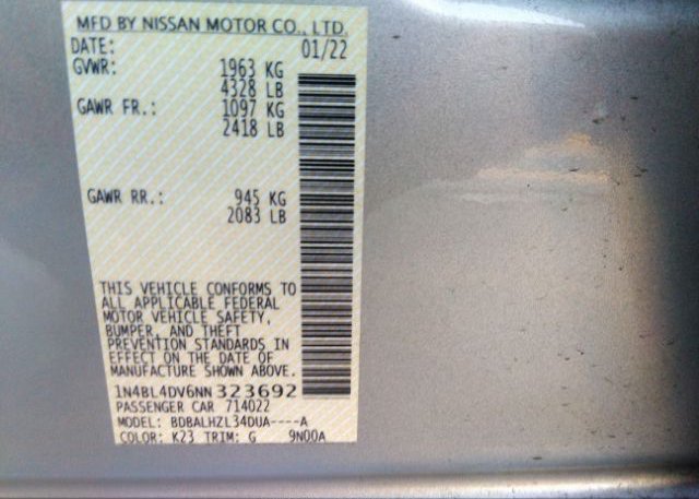 2022 NISSAN ALTIMA(VIN: 1N4BL4DV6NN323692