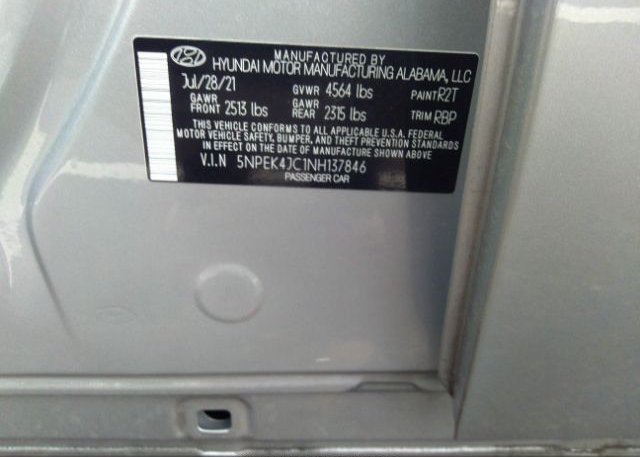 2022 HYUNDAI SONATA(VIN: 5NPEK4JC1NH137846