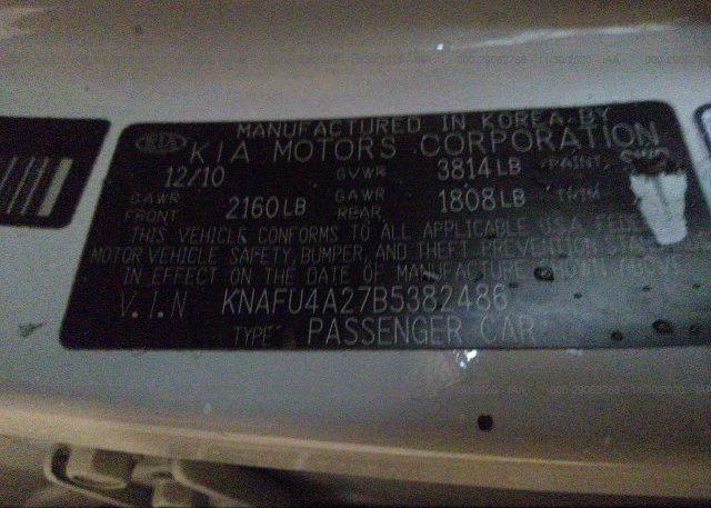 KNAFU4A27B5382486 2011 KIA FORTE