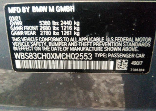 2021 BMW M5(VIN: WBS83CH0XMCH02553