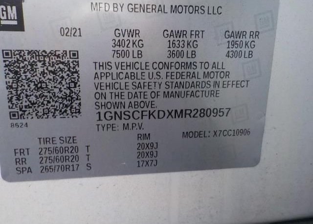 2021 CHEVROLET SUBURBAN(VIN: 1GNSCFKDXMR280957