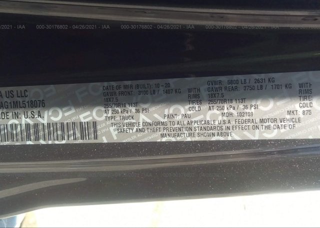 2021 JEEP GLADIATOR(VIN: 1C6HJTAG1ML518076