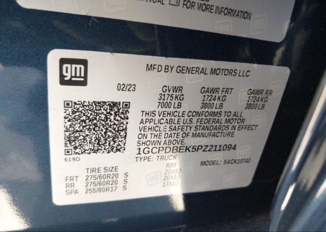 2023 CHEVROLET SILVERADO 1500(VIN: 1GCPDBEK5PZ211094