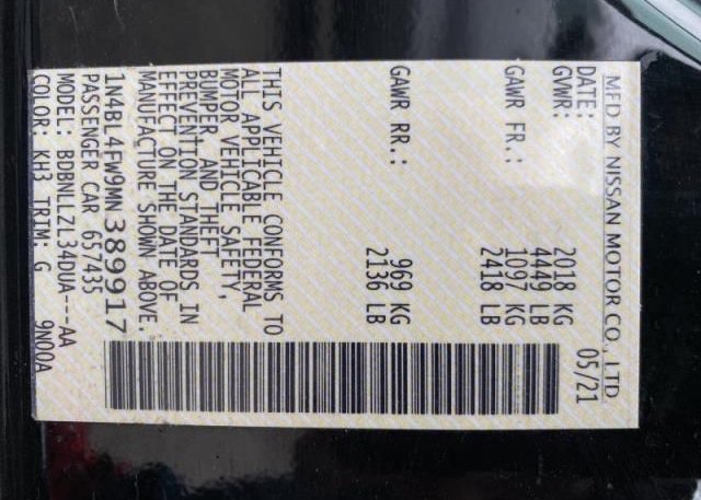 2021 NISSAN ALTIMA(VIN: 1N4BL4FW9MN389917