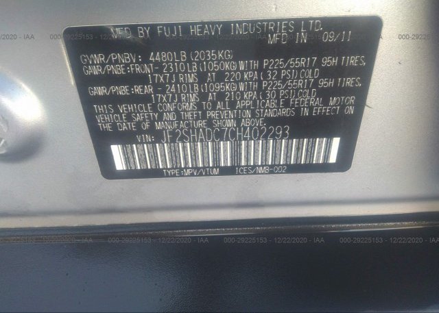 JF2SHADC7CH402293 2012 SUBARU FORESTER