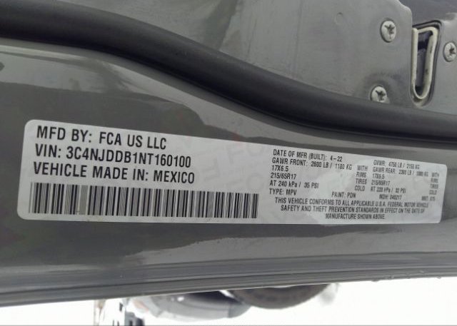 2022 JEEP COMPASS(VIN: 3C4NJDDB1NT160100