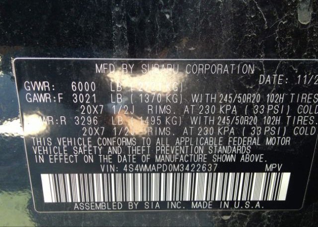 2021 SUBARU ASCENT(VIN: 4S4WMAPD0M3422637
