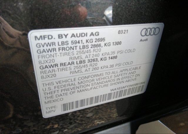 2021 AUDI Q5 VIN: WA1E2AFY2M2081994