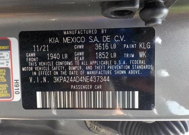 2022 KIA RIO(VIN: 3KPA24AD4NE437344