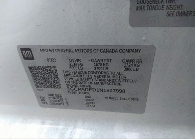 2022 CHEVROLET SILVERADO 1500(VIN: 2GCPADED1N1507998