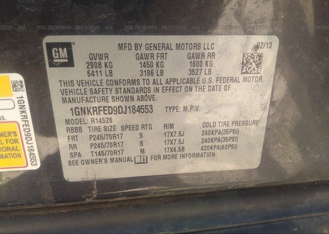 1GNKRFED9DJ184553 2013 CHEVROLET TRAVERSE