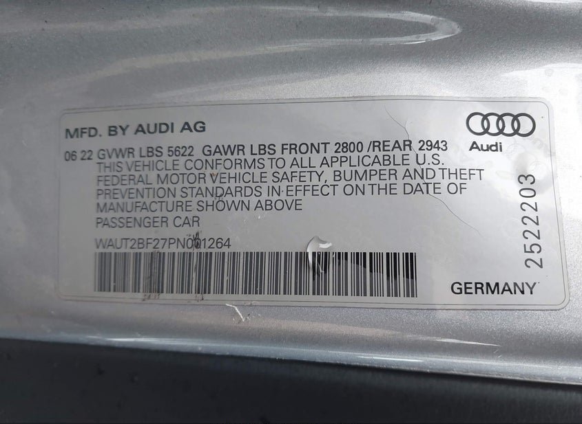 2023 AUDI A7 SPORTBACK PREMIUM 55 TFSI QUATTRO S T(VIN: WAUT2BF27PN001264