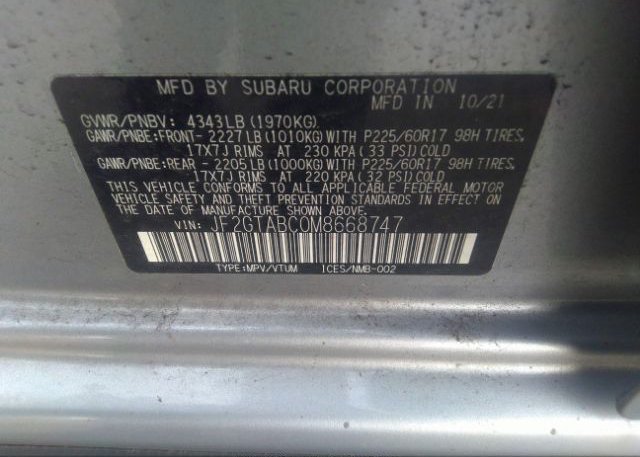 2021 SUBARU CROSSTREK(VIN: JF2GTABC0M8668747