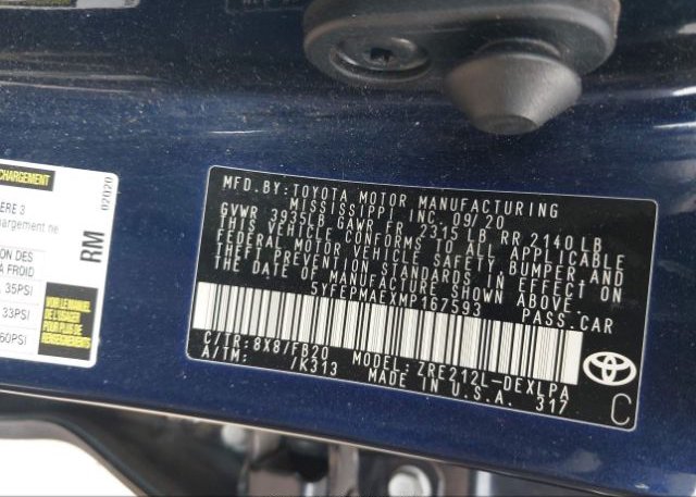 2021 TOYOTA COROLLA(VIN: 5YFEPMAEXMP167593