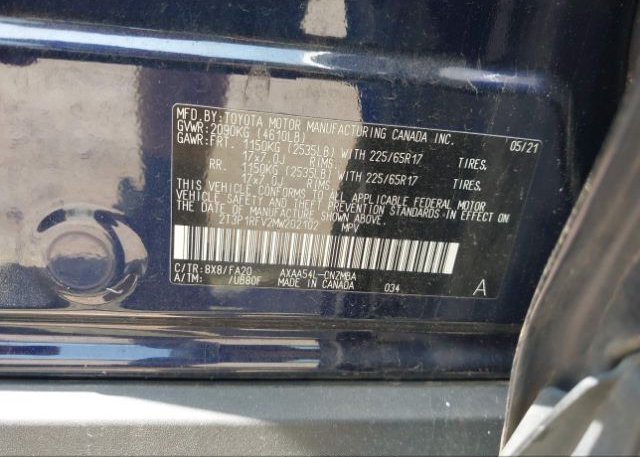 2021 TOYOTA RAV4(VIN: 2T3P1RFV2MW202102