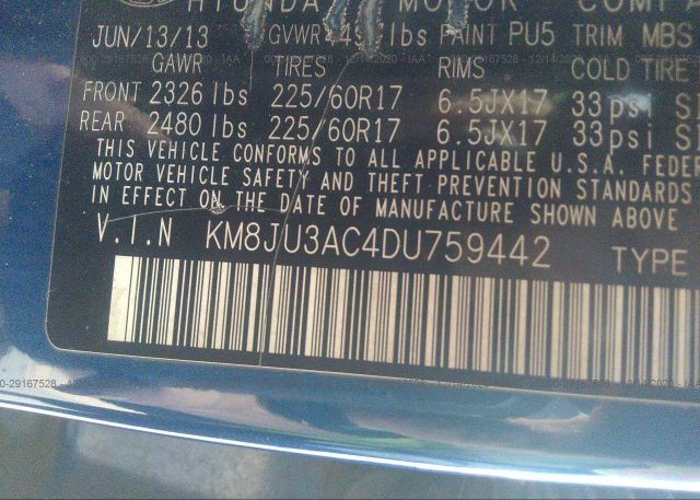 KM8JU3AC4DU759442 2013 HYUNDAI TUCSON