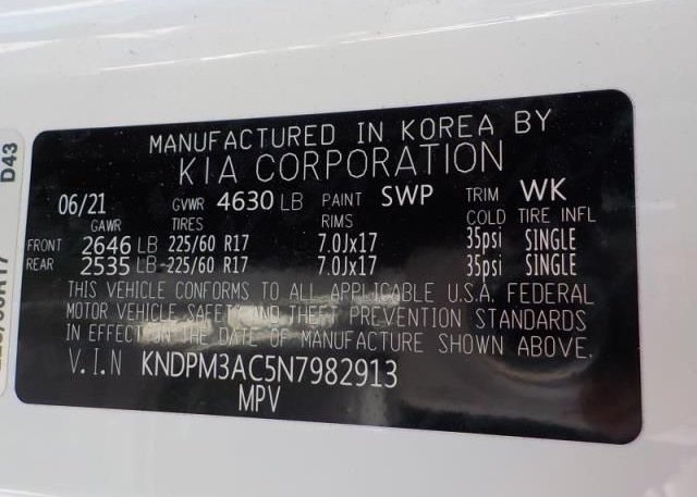 2022 KIA SPORTAGE(VIN: KNDPM3AC5N7982913