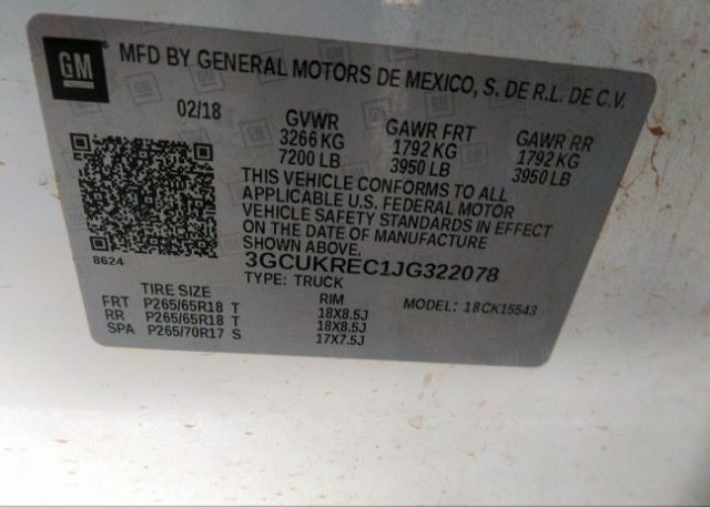 2018 CHEVROLET SILVERADO 1500 VIN: 3GCUKREC1JG322078