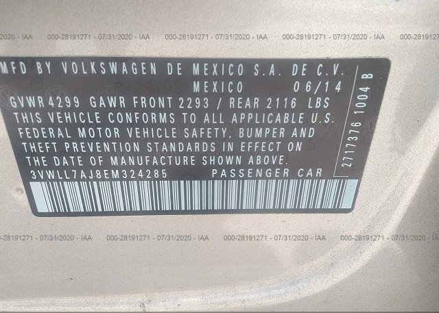 3VWLL7AJ8EM324285 2014 VOLKSWAGEN JETTA SEDAN