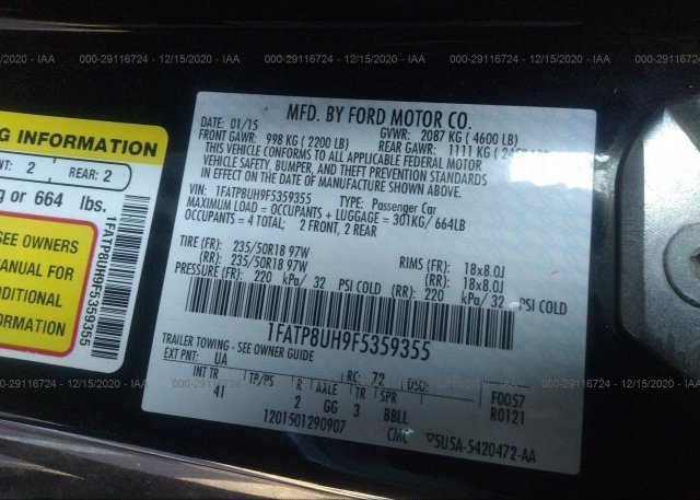 1FATP8UH9F5359355 2015 FORD MUSTANG