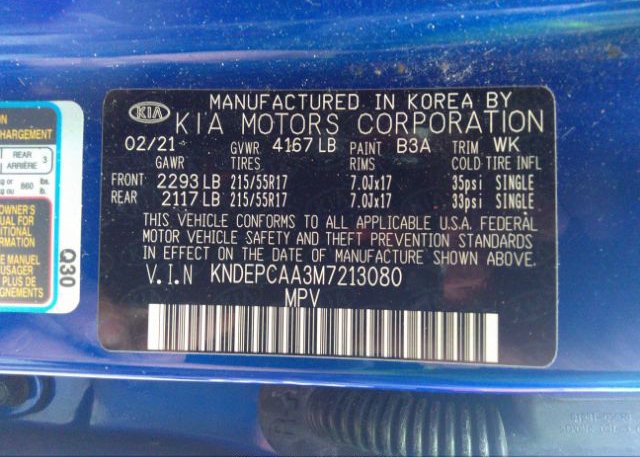 2021 KIA SELTOS(VIN: KNDEPCAA3M7213080