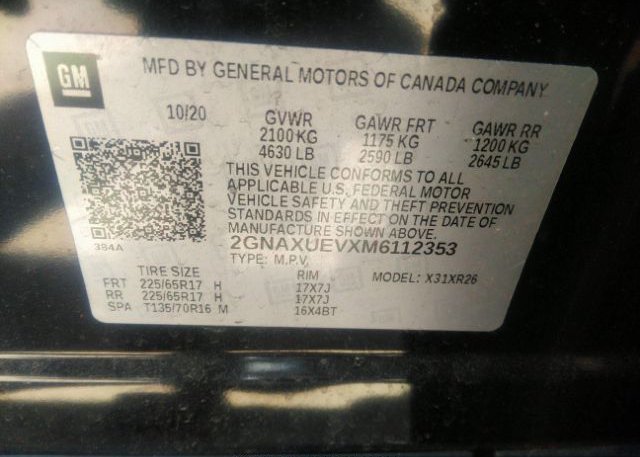 2021 CHEVROLET EQUINOX(VIN: 2GNAXUEVXM6112353