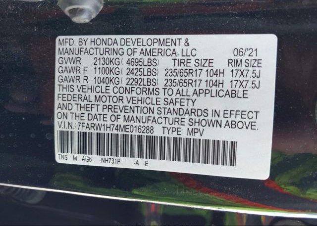 2021 HONDA CR-V 2WD SPECIAL EDITION(VIN: 7FARW1H74ME016288