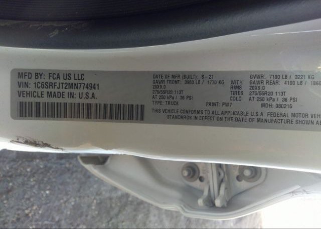 2021 RAM 1500(VIN: 1C6SRFJT2MN774941