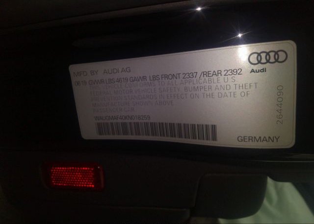 2019 AUDI A4 VIN: WAUGMAF40KN018259