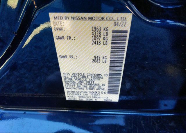 2022 NISSAN ALTIMA(VIN: 1N4BL4CV5NN369256