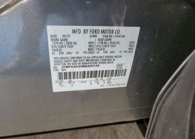 2021 FORD EDGE(VIN: 2FMPK4K95MBA50159