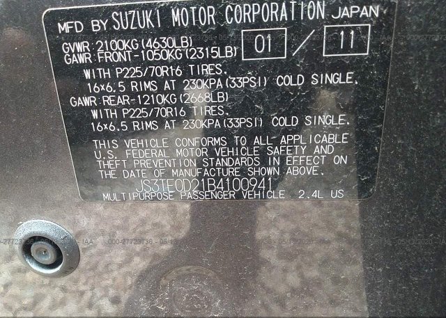 JS3TE0D21B4100941 2011 SUZUKI GRAND VITARA