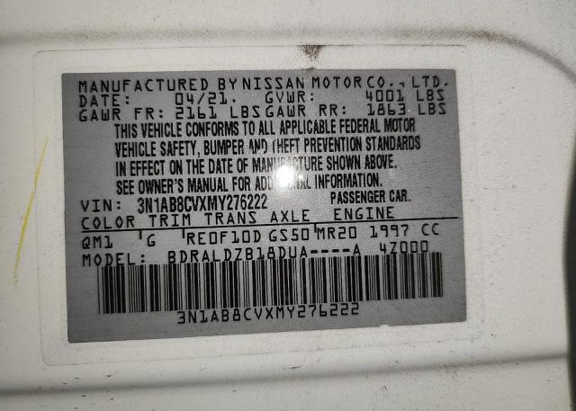 2021 NISSAN SENTRA(VIN: 3N1AB8CVXMY276222
