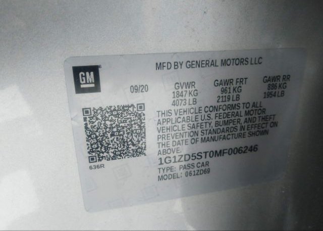2021 CHEVROLET MALIBU(VIN: 1G1ZD5ST0MF006246