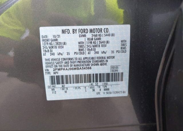 2021 FORD EDGE(VIN: 2FMPK4J96MBA54366