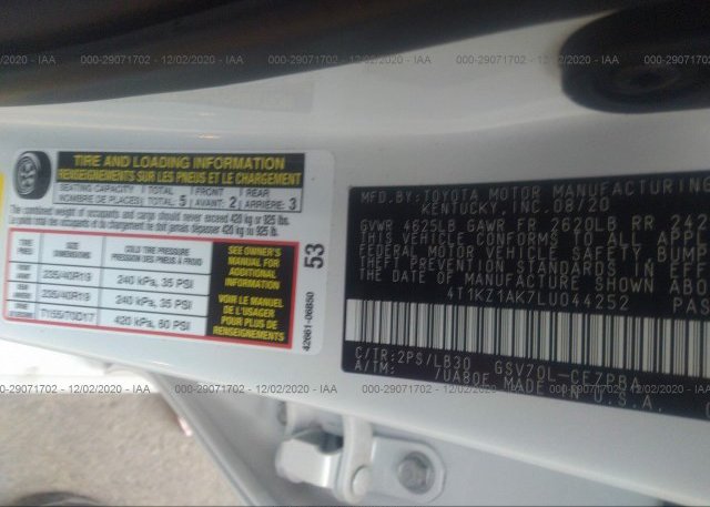 4T1KZ1AK7LU044252 2020 TOYOTA CAMRY
